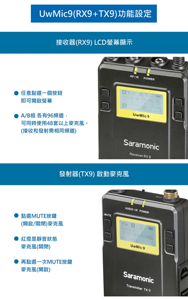Saramonic楓笛 UwMic9 (TX9) 無線麥克風發射器