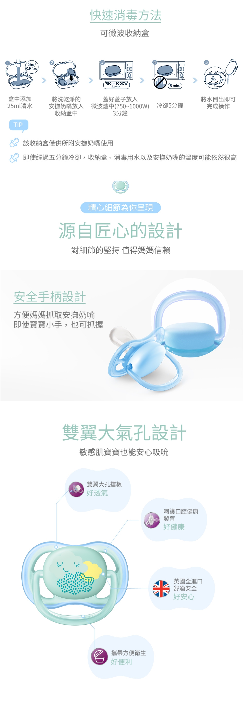 PHILIPS AVENT 超透氣矽膠安撫奶嘴 0-6M 藍綠 SCF344/21