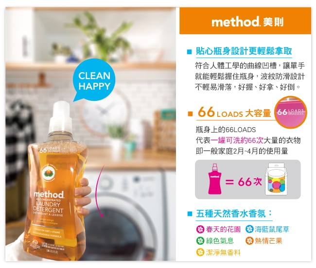 Method 美則 四倍濃縮智慧環保香水洗衣精(買三送一)夏日甜心1580ml*4