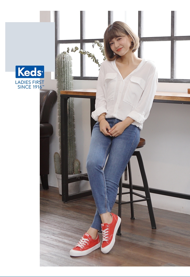 Keds CREW KICK 經典半月帆布綁帶休閒鞋-紅