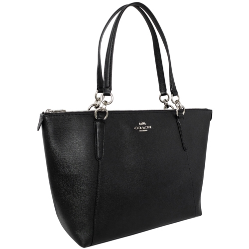 COACH AVA黑色防刮皮革銀字飾牌肩背托特包