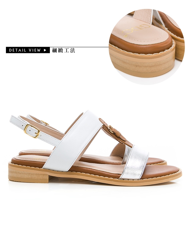 GDC-小歐洲奧戴莉真皮拼接一字中跟涼鞋-銀色