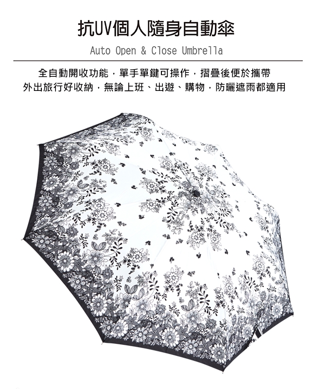 RAINSTORY黑白花采抗UV隨身自動傘
