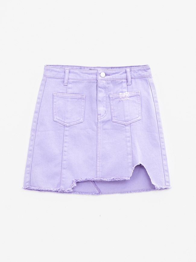 H:CONNECT 韓國品牌 女裝-雙口袋不收邊短裙-紫