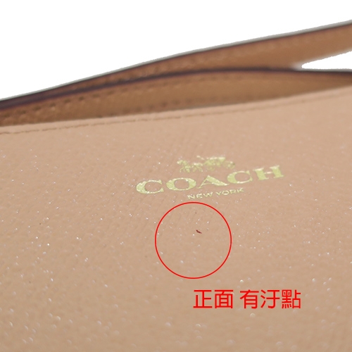 COACH 珠光粉防刮皮革L拉鍊手拿包(卡其)(展示品)