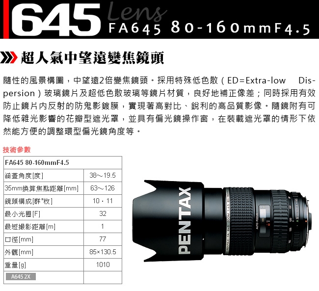 PENTAX 645 SMC FA 80-160mm F4.5鏡頭(公司貨) | 變焦鏡| Yahoo奇摩