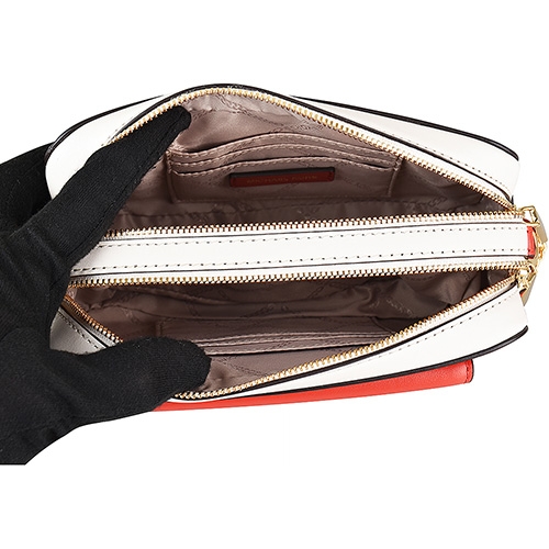 MK MICHAEL KORS 金字LOGO流蘇設計牛皮拉鍊斜背包(小/暗紅/三色)