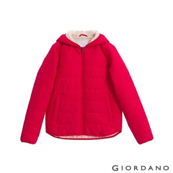 GIORDANO 女裝鋪棉連帽外套 - 28 玫瑰亮紅