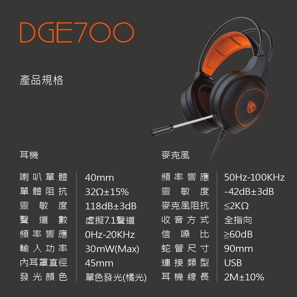 DIKE Raptor7.1環繞音效頭戴式專業電競耳麥 DGE700