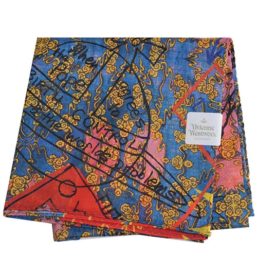 VIVIENNE WESTWOOD 品牌塗鴉圖騰花紋行星LOGO大帕領巾(粉紅/藍)
