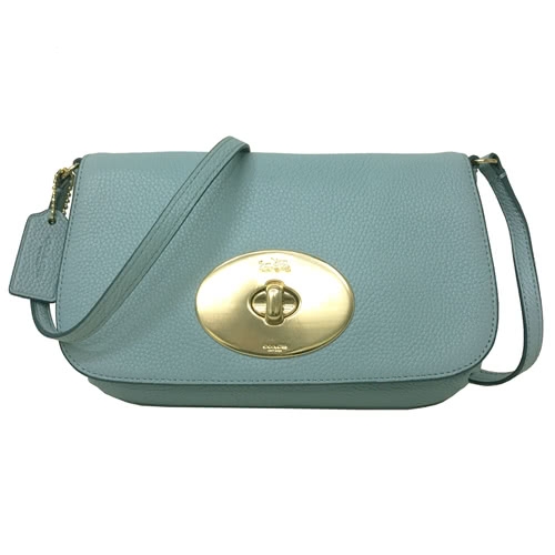 COACH 經典璇扣裝飾皮革小斜背肩背小包晚宴包(淺藍)