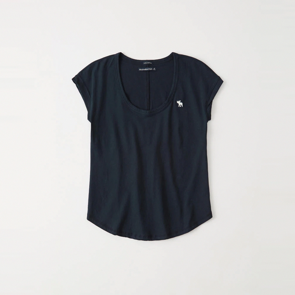 麋鹿 AF A&F 經典圓領小鹿標誌素面短袖T恤(女)-深藍色