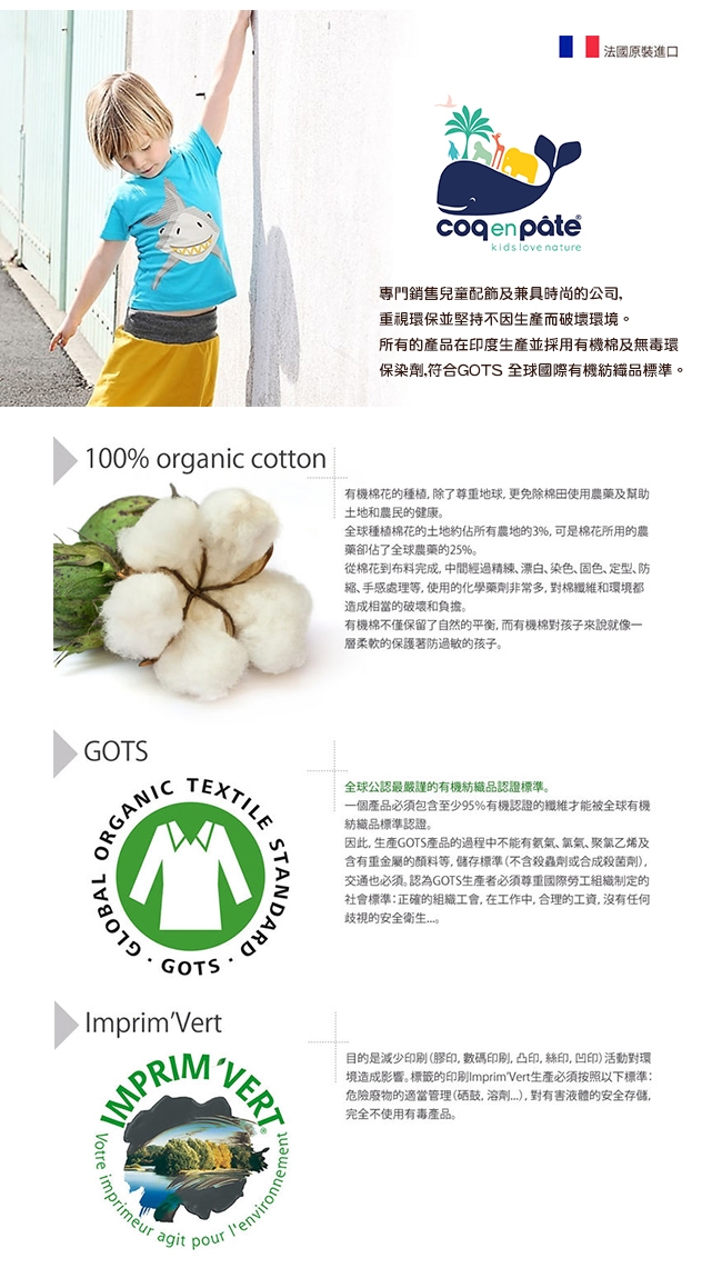 【COQENPATE】法國有機棉無毒環保布包 -方方立體袋 -海洋