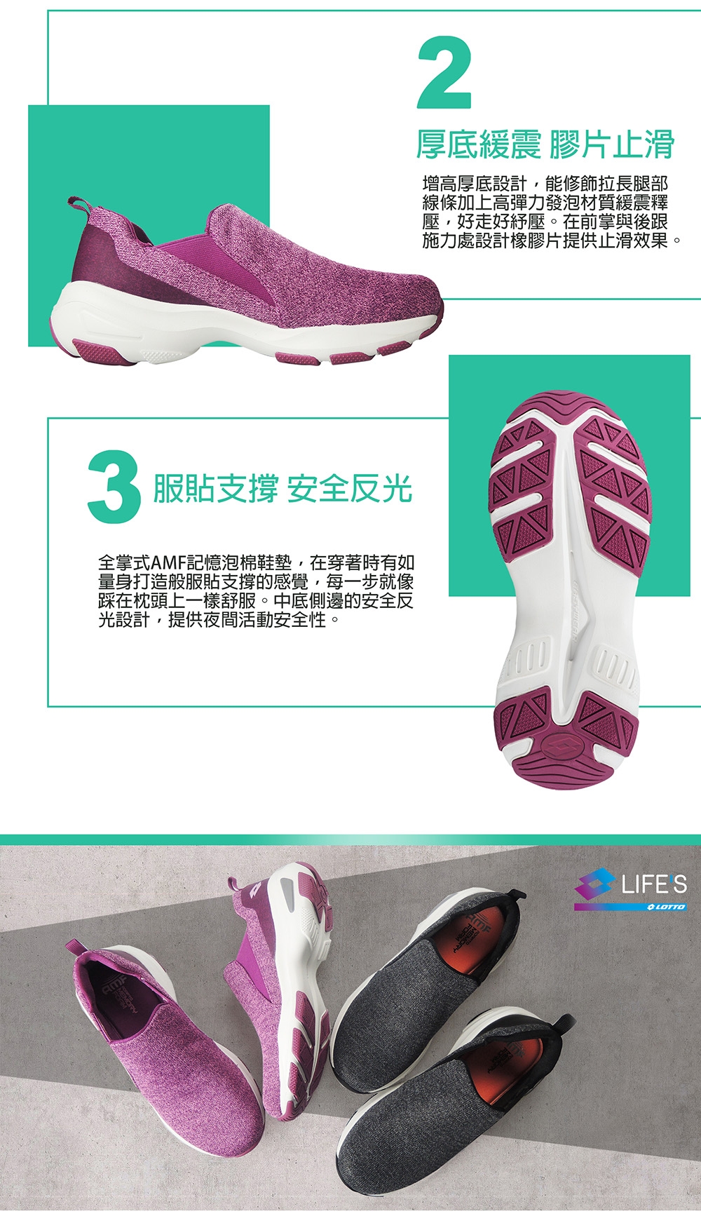 LOTTO 義大利 女 EASY WEAR 厚底美型輕便鞋 (紫)