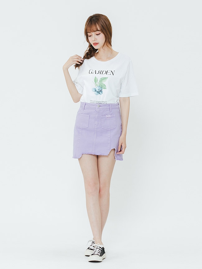 H:CONNECT 韓國品牌 女裝-雙口袋不收邊短裙-紫