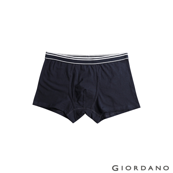 GIORDANO 男裝貼身平口四角褲(三件裝)-32 標誌黑/海軍藍/維多利亞藍