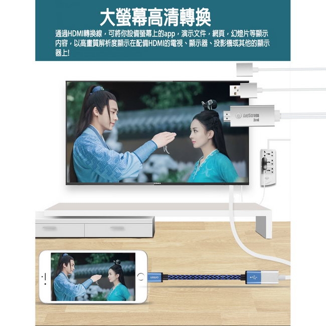 【HMC36流沙銀】三代AnyScreen蘋果/安卓兩用HDMI影音線(送3好禮)