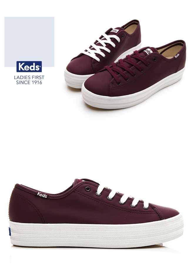 Keds TRIPLE KICK 韓系厚底皮革休閒鞋-酒紅