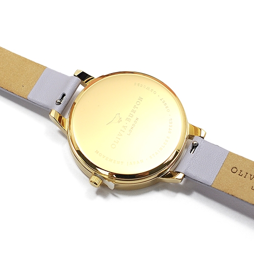 Olivia Burton 英倫復古手錶 彩虹與蜜蜂 粉紫色真皮錶帶金框34mm