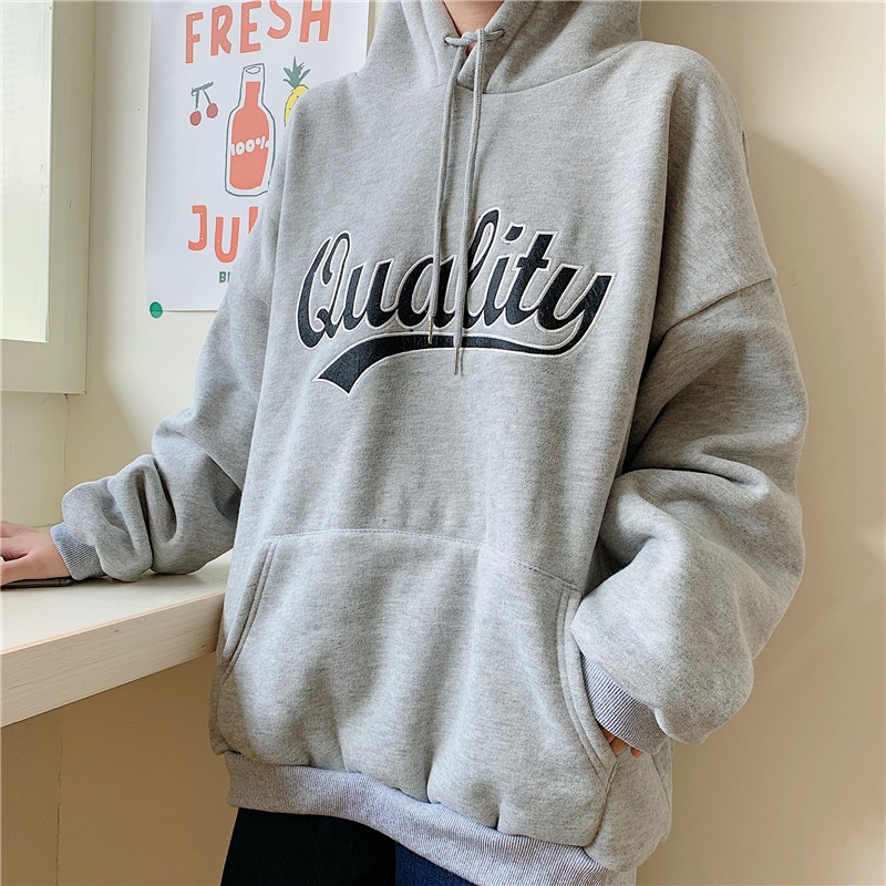 La BellezaQuality刺繡立體英文字連帽抽繩內裡加絨厚棉大口袋帽T