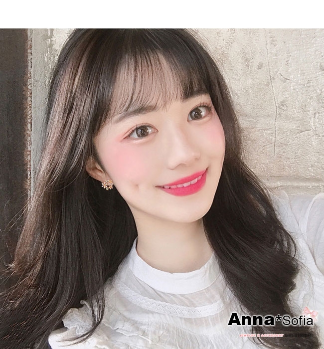 【3件5折】AnnaSofia 繽紛花環 小型甜美風耳針耳環(金系)