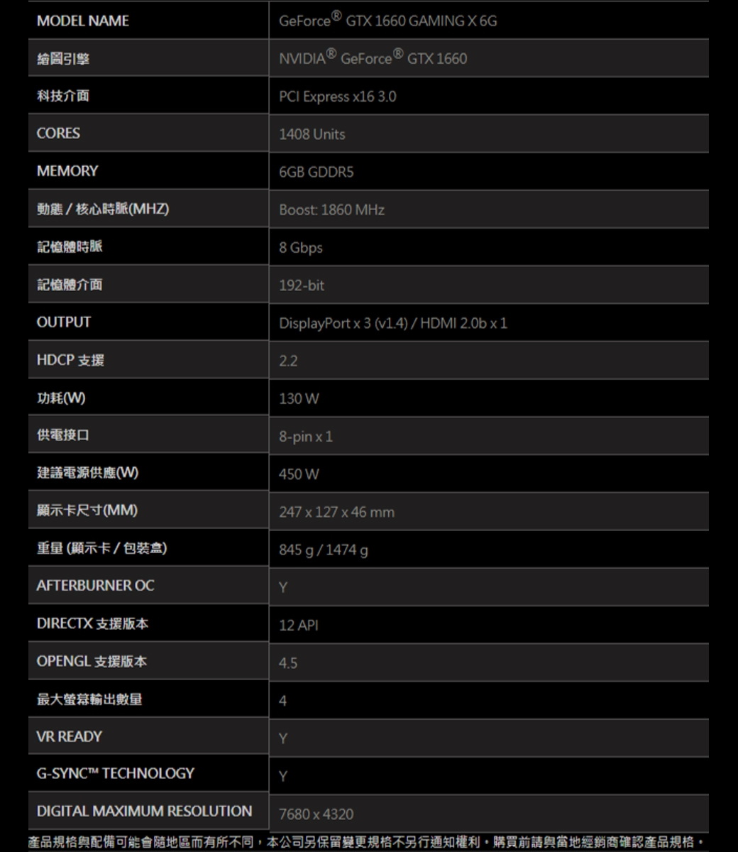 微星 GTX 1660 GAMING X 6G+COUGAR 美洲獅 VTE 500W銅牌