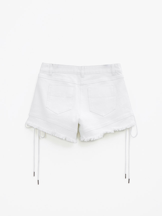 H:CONNECT 韓國品牌 女裝-抽繩造型不收邊短褲-白