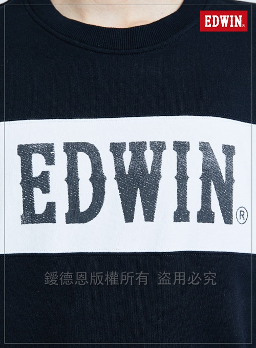 買一送一 EDWIN 剪接配色 厚長袖T恤-中性-黑色