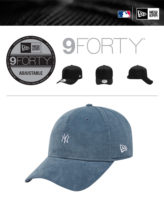 NEW ERA 9FORTY 940UNST 燈心絨MINI LOGO 洋基 藍 棒球帽