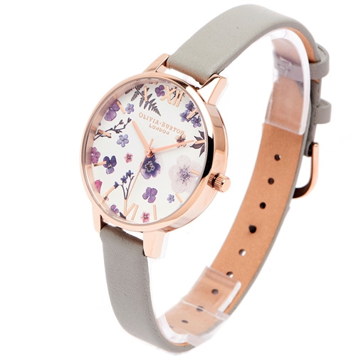 Olivia Burton紫色花朵清新風皮革手錶(OB16AR10)-白面/34mm