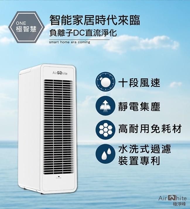 美國Lasko 19坪 AirWhite極淨峰集塵負離子清淨機 A534TW