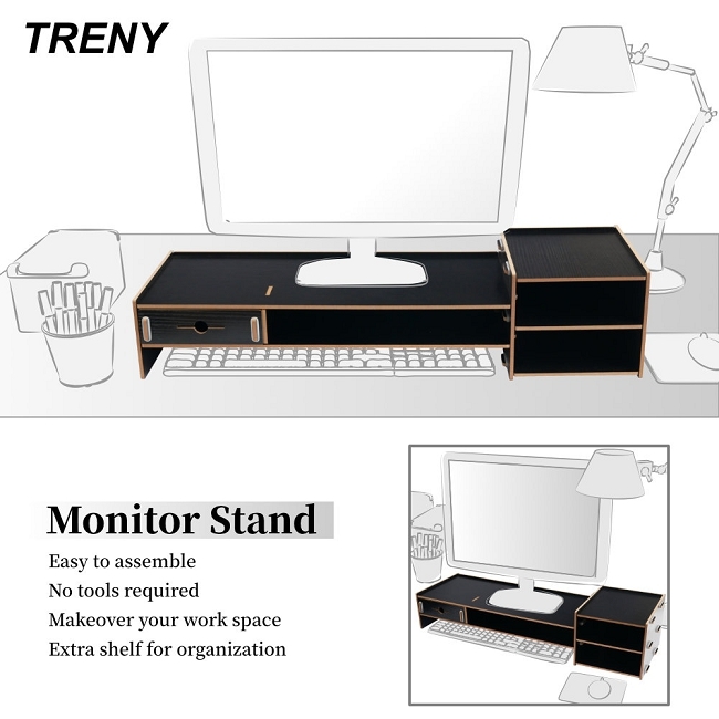 TRENY 加厚-加長--電腦螢幕增高架-黑