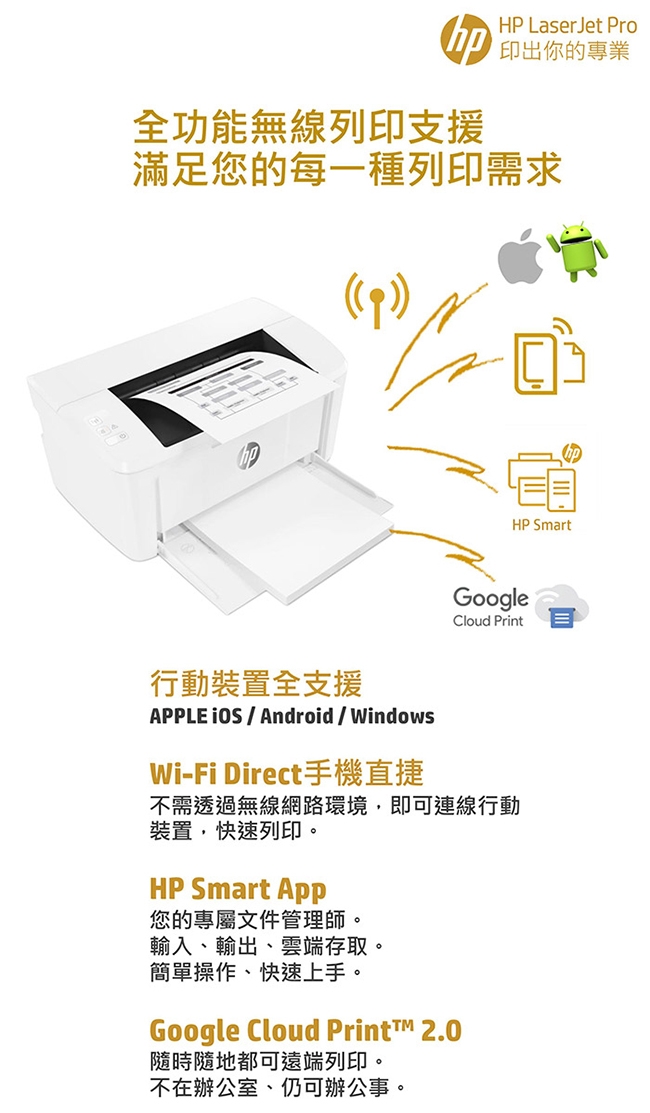 HP LaserJet Pro M15w 無線黑白雷射印表機