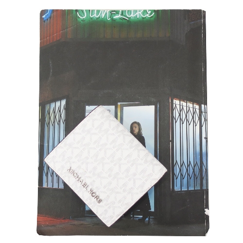 MICHAEL KORS JET SET滿版兩折短夾-銀白