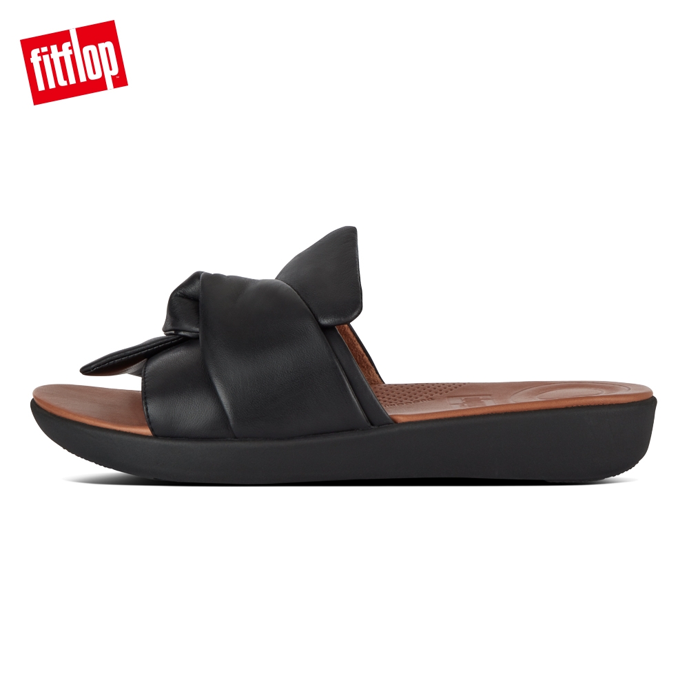 FitFlop SOLA BOWY LEATHER SLIDES 黑色