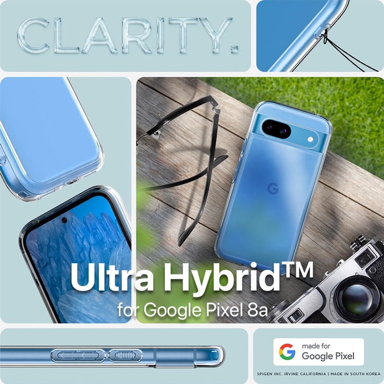 CLARTYUltra Hybridfor Google Pixel 8amade forG Google PixelSPIGEN INC IRVINE CALIFORNIA I MADE IN SOUTH KOREA