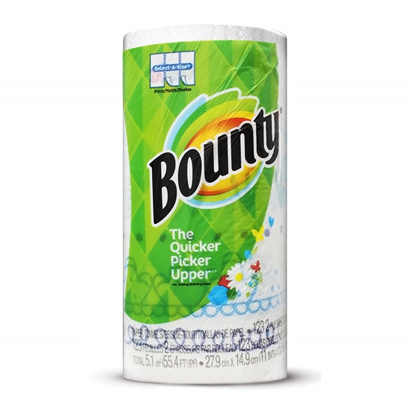 美國Bounty 彩色印花廚房紙巾-隨意撕123張/捲 X4入