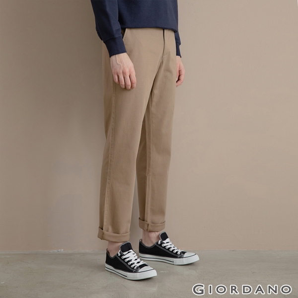 GIORDANO 男裝彈力斜紋棉窄管卡其褲 - 86 貂皮棕