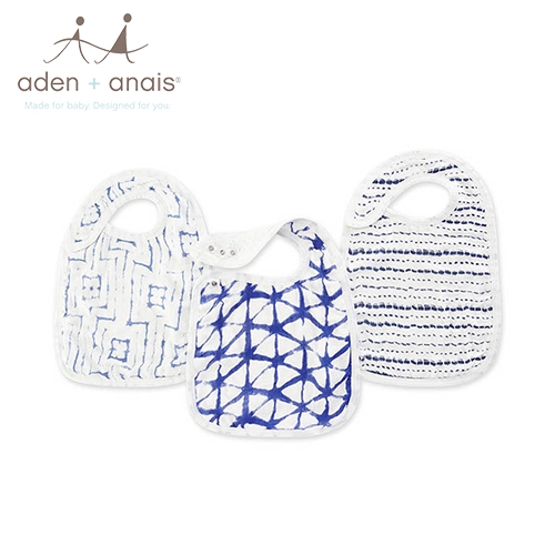 美國《Aden & Anais》竹纖維圍兜3入-靛藍線條