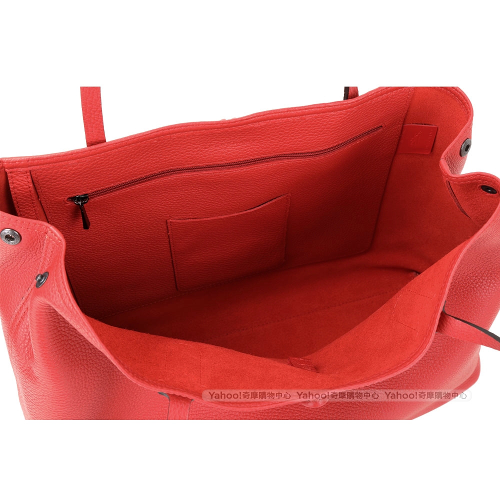 LONGCHAMP Roseau系列 大款 竹節鎖扣荔紋牛皮托特包(紅色)