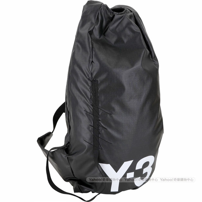 Y-3 Yohji II 品牌標誌超輕量防水尼龍後背包(黑色)