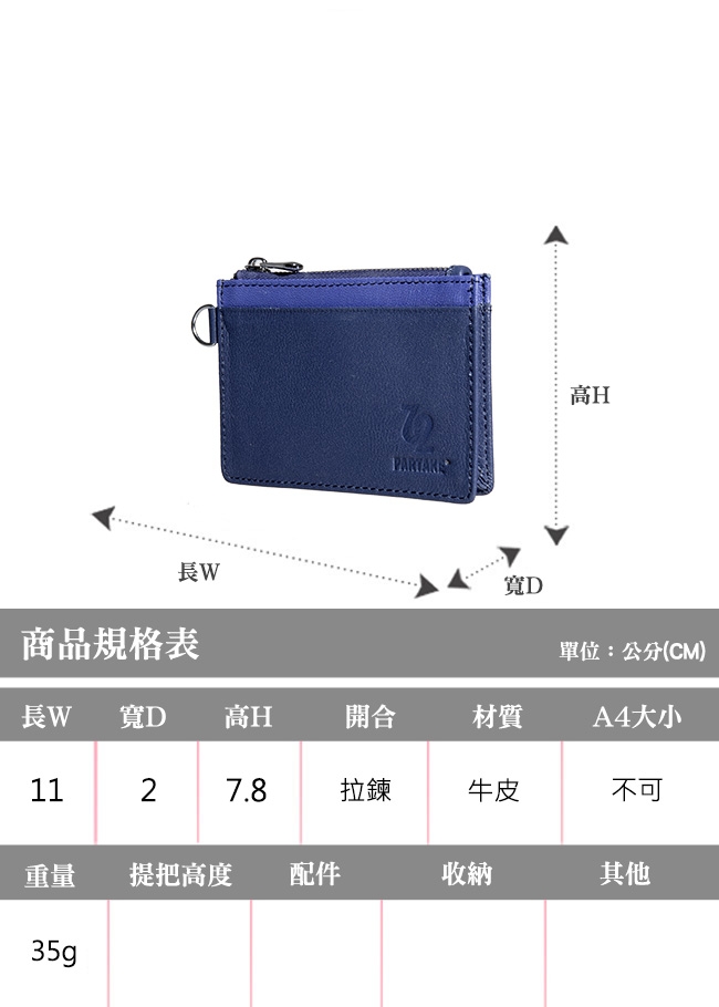 【PARTAKE】真皮票卡夾零錢包-藍 PT18-12NY