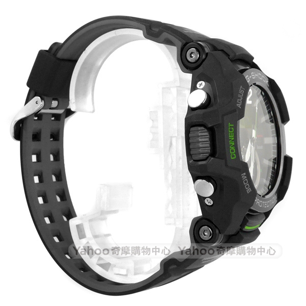 G-SHOCK CASIO 太陽能 藍牙連線 雙顯 防水 橡膠手錶-黑綠色/49mm