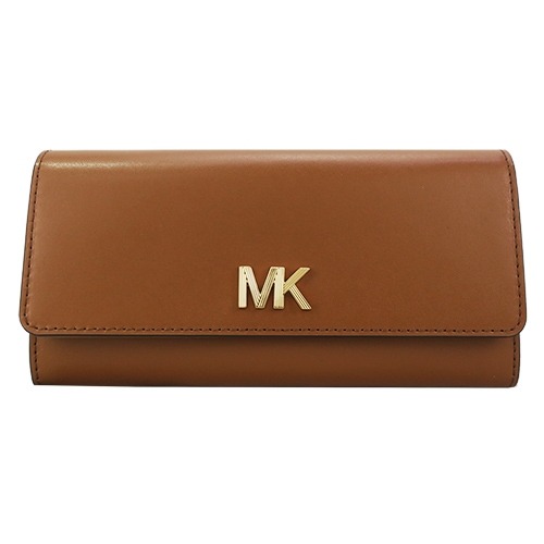 MICHAEL KORS MONTGOMERY 金屬MK字素面壓釦長夾-棕