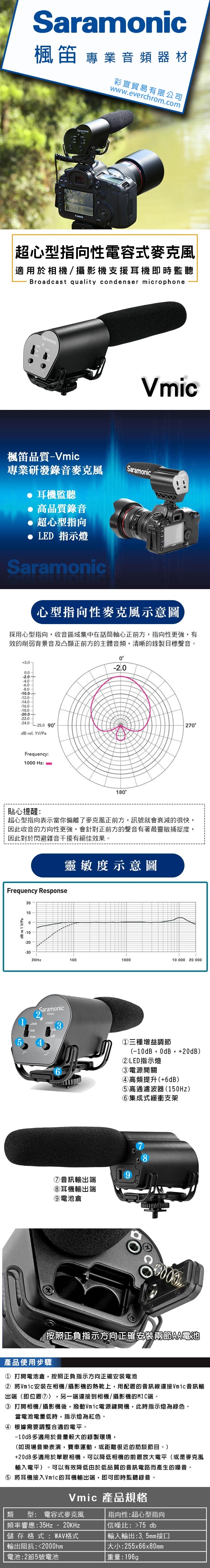 Saramonic楓笛 超心型指向性電容式麥克風 Vmic(彩宣公司貨)