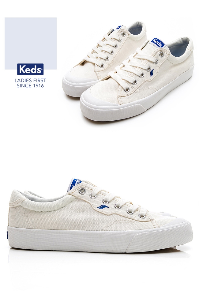 Keds CREW KICK 經典半月帆布綁帶休閒鞋-白