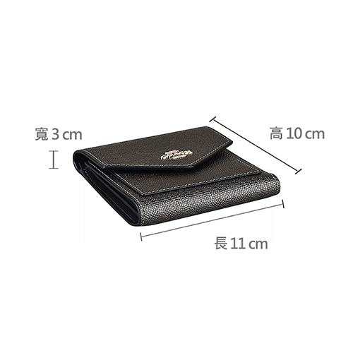 COACH專櫃款鐵灰字馬車LOGO金屬色牛皮7卡扣式短夾(灰)