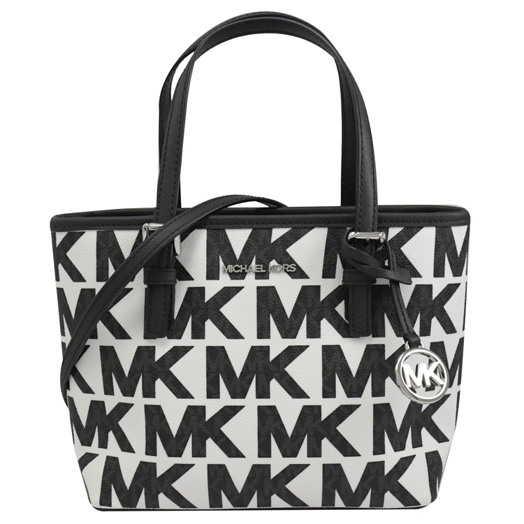 MICHAEL KORS JET SET TRAVEL 金屬LOGO MK印花兩用小托特包(白/黑) | 手提包/兩用包| Yahoo奇摩購物中心