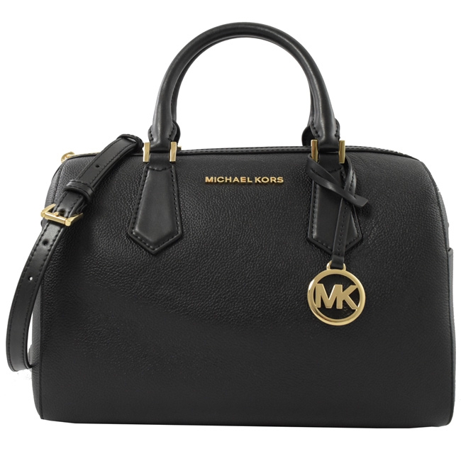 Michael Kors HAYES 金屬logo荔紋皮革波士頓兩用包(黑)