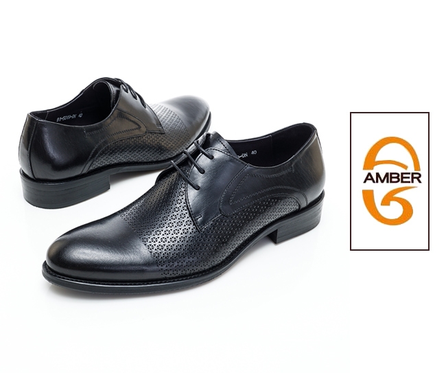 AMBER商務時尚高質感打洞雕花真皮紳士鞋-黑色